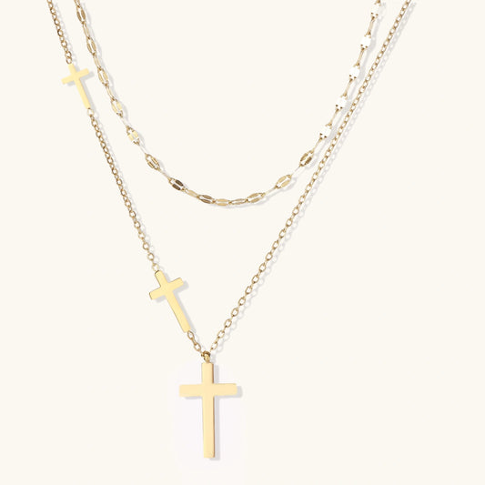 Divine Layers Cross Necklace Set - nuara
