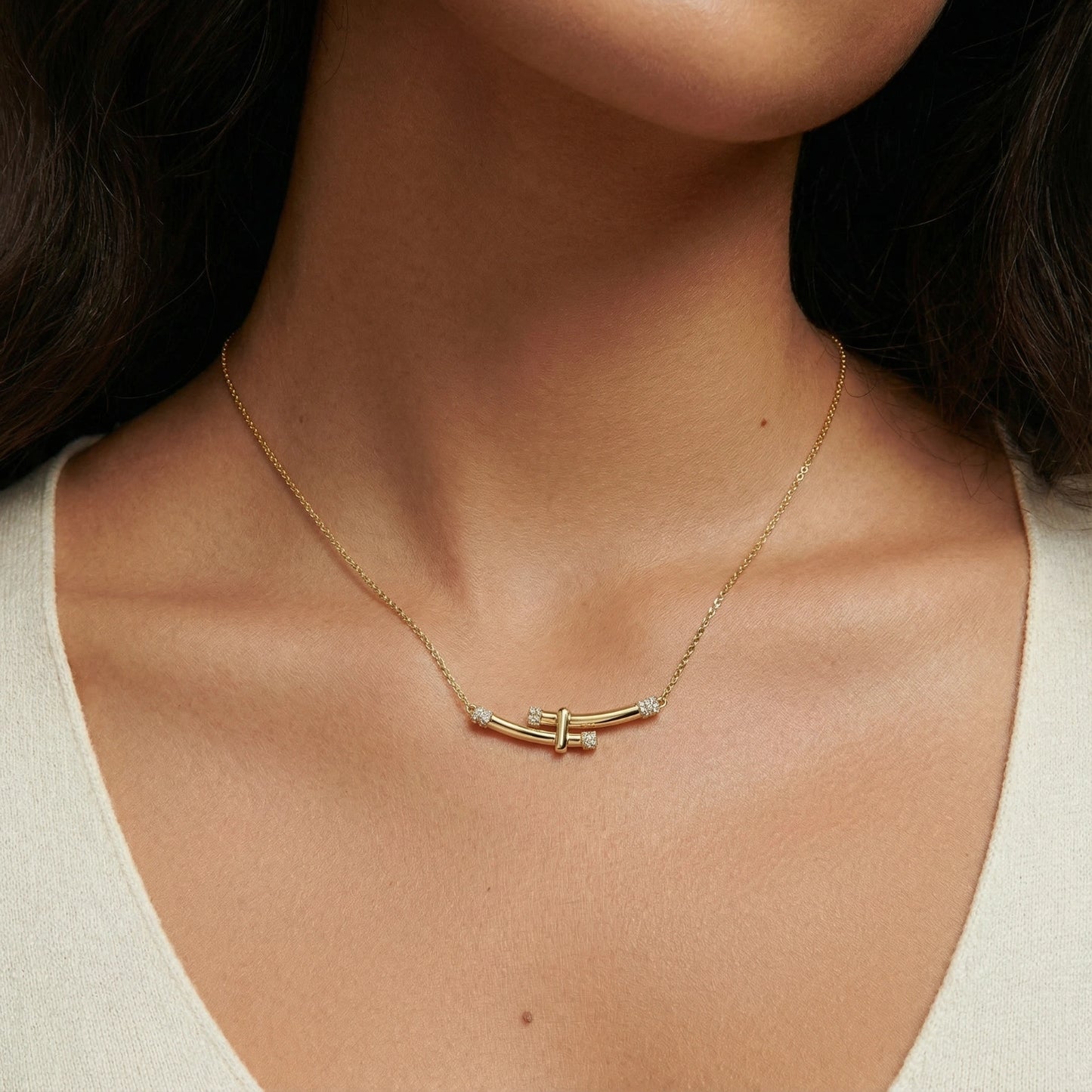 Bamboo Crystal Arc Necklace - nuara